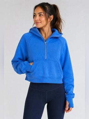 💙Lululemon Scuba Oversized Half-Zip Cropped Hoodie Blue M/L Thumbholes